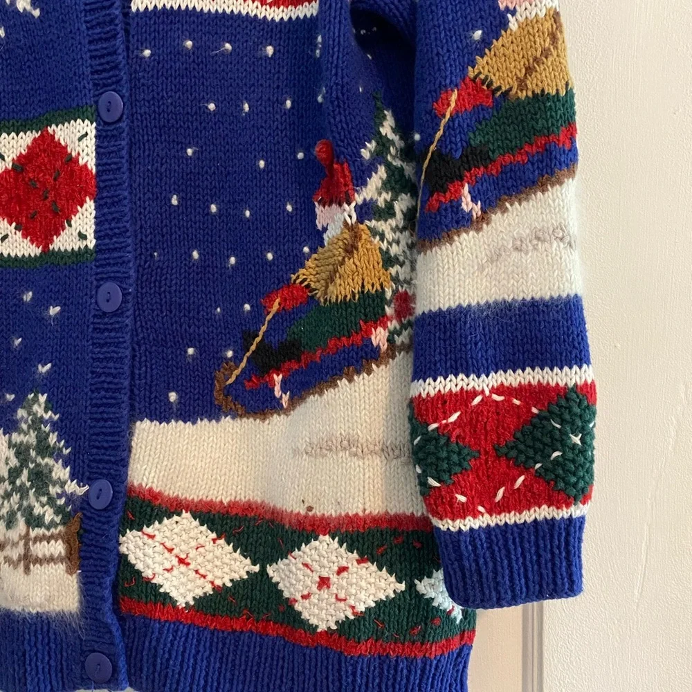 Vintage Hand Knit Croft & Barrow Sledding Snow Ugly Christmas Cardigan Size XS